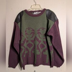 mark Elliot Size SmallGreen and Purple Sweater with Leather Accents Pre-owned